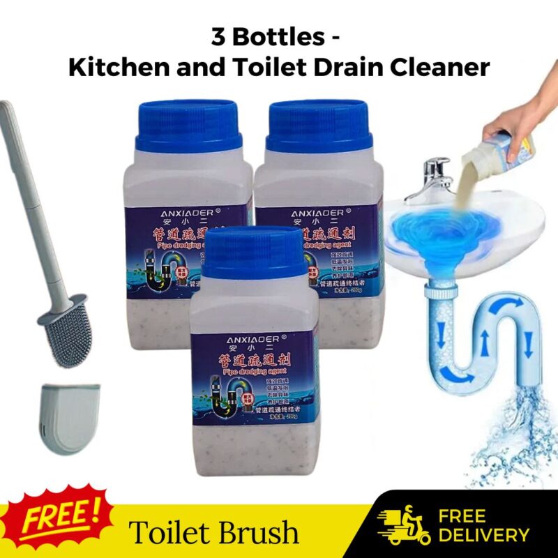 Efficient Kitchen and Toilet Drain Cleaner | Free Toilet Brush Included